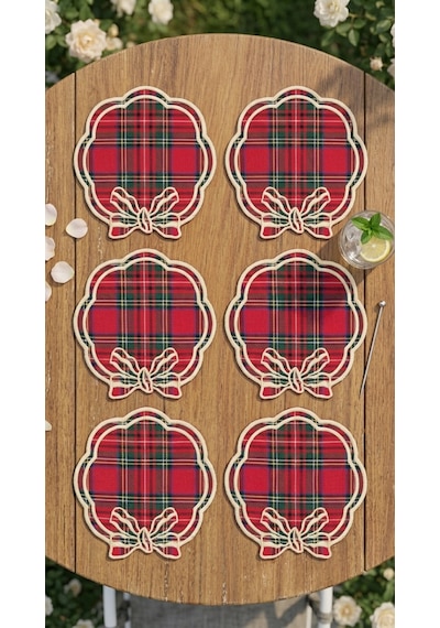 Tartan Rouge Bow Kokteyl Peçetesi