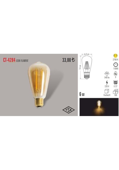Cata Ct-4284 5 Adet 6 Watt Rustik Led Ampul Lamba