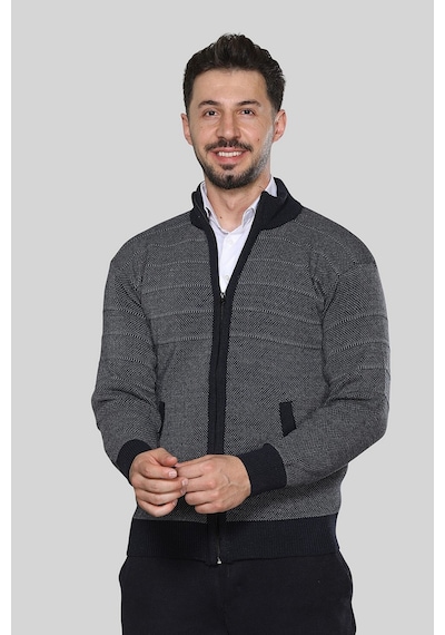 Kzctekstil Erkek Triko Akrilik Kalın Dokulu Klasik Fit Fermuarlı Cepli Kışlık Baba Hırka Lacivert