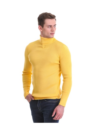 Hatemoğlu Sarı Slim Fit Fitilli Balıkçı Yaka Yünlü Triko Kazak 34232023a01 Sarı