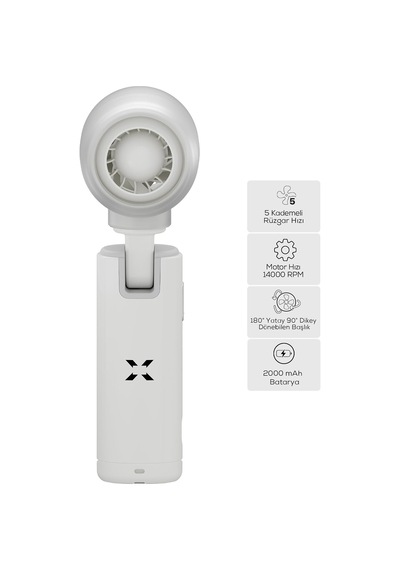 El Vantilatörü Taşınabilir 14000 Rpm 7 Saat Şarjlı 5 Kademe Mini Fan X6101 Beyaz