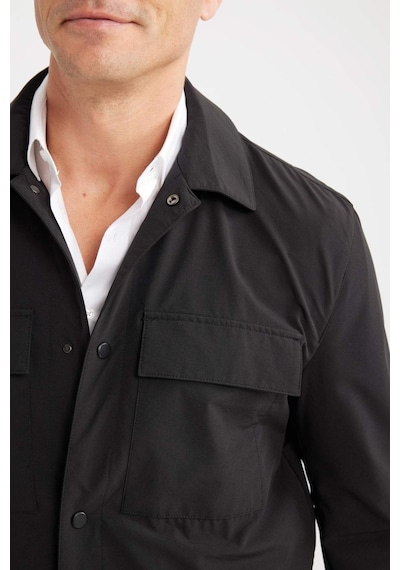 Defacto Regular Fit Polo Yaka Çıtçıtlı Cepli Teknik Gömlek Ceket B7396AX24SP Siyah