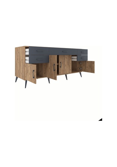 Kronos Konsol Tek Raflı 5 Çekmeceli 4 Kapaklı 176x59x83 Çam-çam/antrasit Çam/antrasit Kronos Konsol Tek Raflı 5 Çekmeceli 4 Kapaklı 176x59x83 Çam-çam/antrasit Çam/antrasit