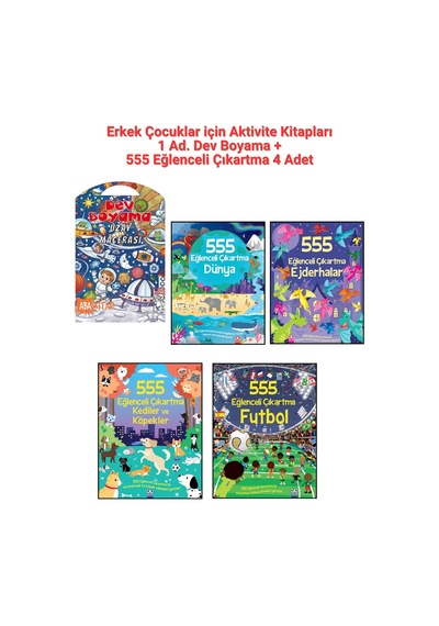 1 Ad. Dev Boyama + Erkek Çocuklar İçin 555 Eğlenceli Çıkartma Seti 4 Ad.- Dünya, Ejderhalar, Fut Set
