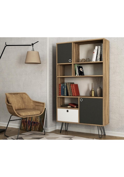 Dekorister Exclusive Karamel Kitaplık Ceviz-Antrasit