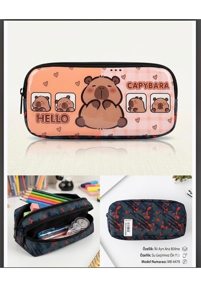 Lexroo Capybara Kalem Kutusu Kapibara Kalemlik Büyük Kapasiteli Geniş Boy 2 Bölmeli Kawaii Kore Çok Renkli