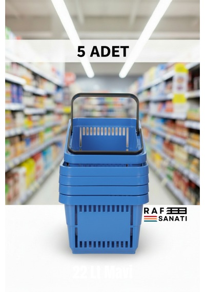 5 Adet / 22 Litre Plastik Market Alışveriş Sepeti Profesyonel Market Mağaza El Sepeti Mavi