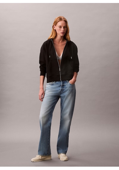 Calvin Klein Kadın Regular Fit Fermuarlı Kapüşonlu Sweatshirt - Siyah Black