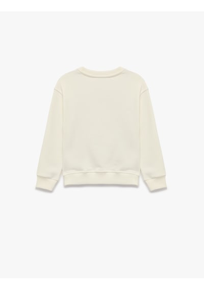 Koton Uzun Kollu Bisiklet Yaka Baskılı Sweatshirt Ekru 7wkg10445ak