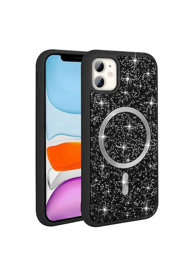 Apple Uyumlu iPhone 11 Kılıf Pırlanta Tasarımlı Kablosuz Şarj Özellikli Mozaik Silikon Kapak Titanyum-gri