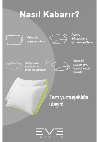 4 Adet Yeşil Serisi Kılıflı Fermuarlı Klimali Antialerjik Silikon Nano Elyaf Yastık 50x70cm Beyaz