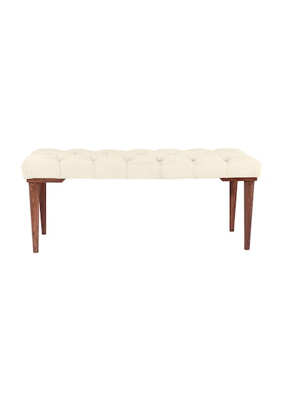 Gazzini Classic Retro Gürgen Ayak Chester Model Kapitoneli Beyaz Puf Bench - Ceviz Ayak