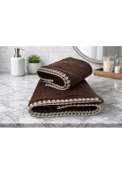 Krem İstiridye Dikişli %100 Pamuk Yumuşak Dokulu Yüksek Su Emici 2'li Banyo Havlu Seti 50x90-70x130 Kahverengi