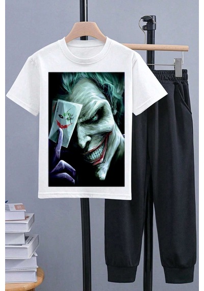 Uyguntarz Çocuk Joker Baskılı Alt - Üst Eşofman Takımı Beyaz