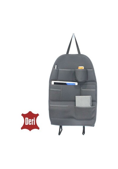Oto Araç İçi Koltuk Arkası Düzenleyici Organizer Çanta Çok Cepli Uzun Ömürlü Yıkanabilir 66x45 Cm Deri Gri 1 Adet