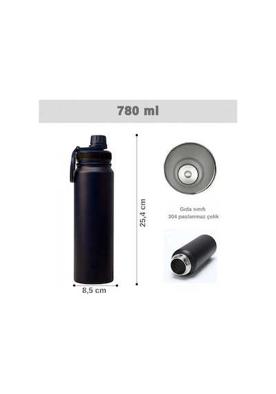 Paslanmaz Çelik Termos 780 Ml-manyetik Telefon Tutuculu Siyah