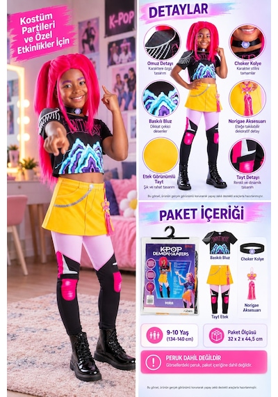 Toyfest K-pop Demon Hunters Mira Kostüm Seti Çocuk 9-10 Yaş M 134-140 Cm Çok Renkli