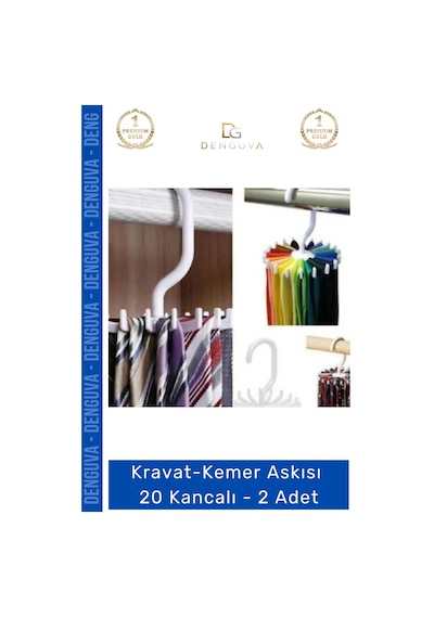 Kravataskısı Dolap İçi Düzenleyici Gardırop Askısı Şal Eşarp Kravat Kemer Askısı 20 Kancalı - 2 Ade Çok Renkli