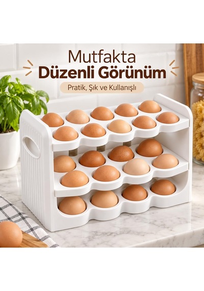 Tr 3 Katlı 30'lu Yumurta Organizeri, Plastik, Beyaz, 26x9,5x17 Cm Diğer