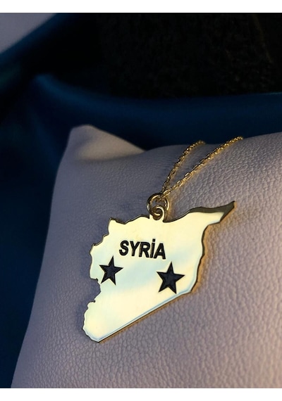 Vog Suriye Syria Haritası Bayrağı Sarı Renk 925 Ayar Gümüş Ülke Kolye