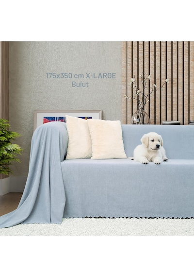 Kaymaz Koltuk Örtüsü Çift Taraflı Mikrofiber Şönil 175x350 Cm Xl- Bulut Kedi Köpek Ve Çocuk Dostu Bulut