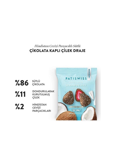 Sütlü Çikolatalı Hindistan Cevizli Çilek Draje, 50g X 3 Adet