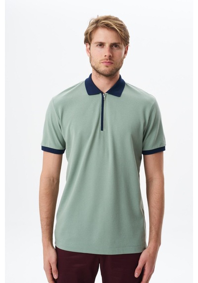 AR-MA Arma Erkek Regular Fit Basic % 100 Pamuk Pike Fermuarlı Polo Yaka Tişört Y29374354302 Yeşil