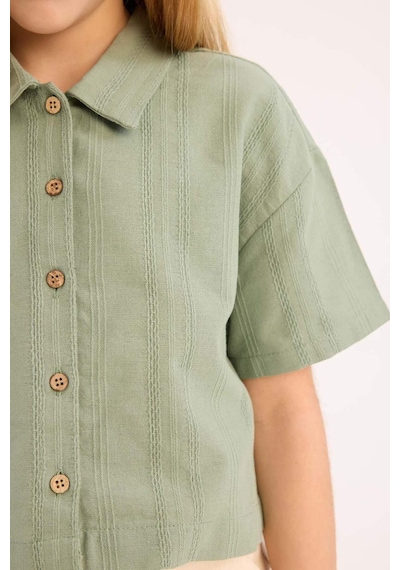 DeFacto Kız Çocuk Cropped Fit Keten Kısa Kollu Gömlek D9143A825SMGN1107