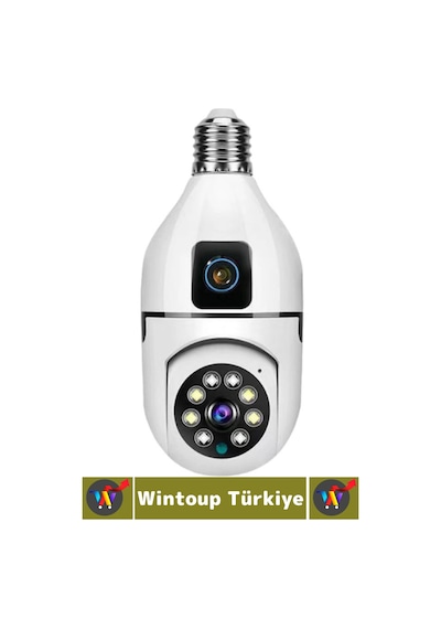 Wintoup Ev Çocuk Odası Gece Görüş İki Yön Ses Full Hd Çift Lensli E27 Duy Girişi Kablosuz Wi-fi Ampul Kamera