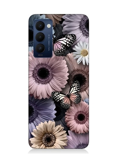 Tecno Camon 18 Uyumlu Pastel Renkli Çiçekler Ve Kelebekler Desenli Silikon Kılıf