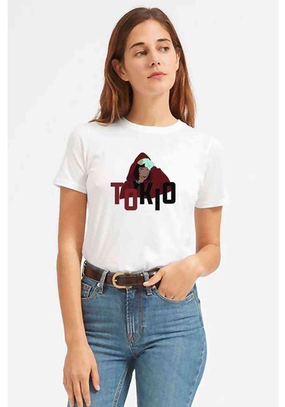 La Case De Papel Tokyo Tokio Baskılı Beyaz Kadın Tshirt (534309009)