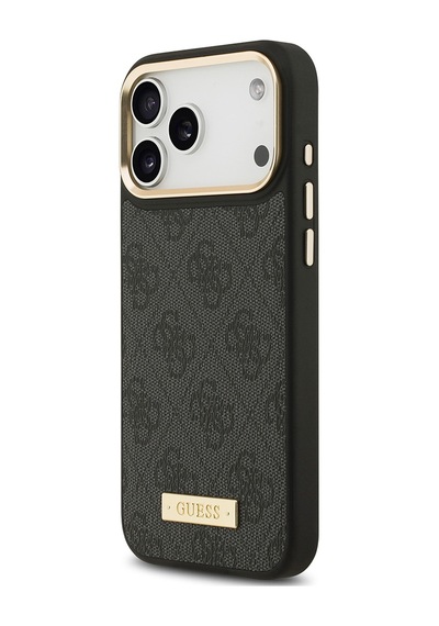 Apple Uyumlu iPhone 17 Pro Max Kılıf Guess Lisanslı M-safeli 4g Desenli Pu Metal Plaka Klasik Logolu Siyah Siyah