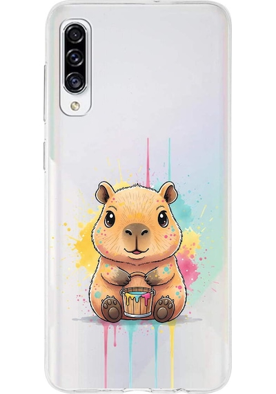Samsung Galaxy A30s İle Uyumlu Splash Kapibara Tasarımlı Şeffaf Silikon Kılıf Şeffaf