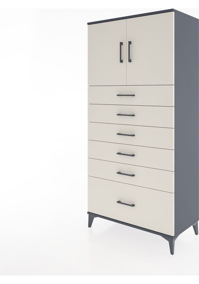 Hyperion Dolap Tek Raflı 6 Çekmeceli 2 Kapaklı 88x44x182 Antr... Antrasit