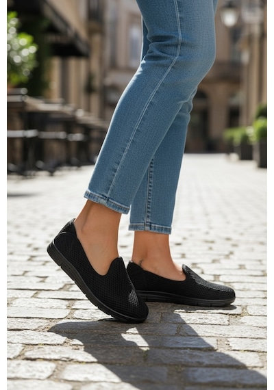 Dosa Shoes Kadın Babet Taba Zincir Tokalı Hafif Rahat Taban Şık Günlük Ayakkabı Siyahh
