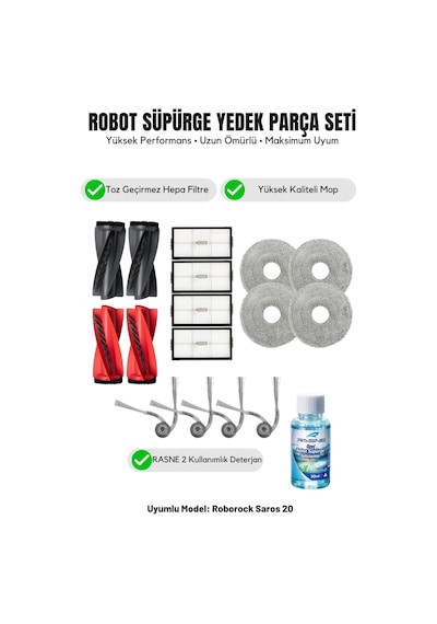 Roborock Saros 20 İle Uyumlu 2 Ana Fırça 4 Yan Fırça 4 Filtre 4 Mop 1 Deterjan 4.0