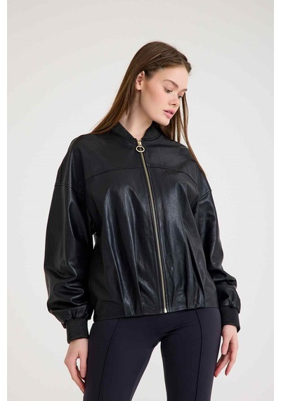 Oversize Bayan Deri Ceket Vb-5 Bk-2785 - 24038 Siyah