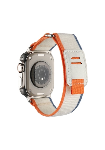 Apple Uyumlu Watch  Ultra 49mm Hasır Kordon Mkst Krd-106 Strap Kayış-beyaz-turuncu