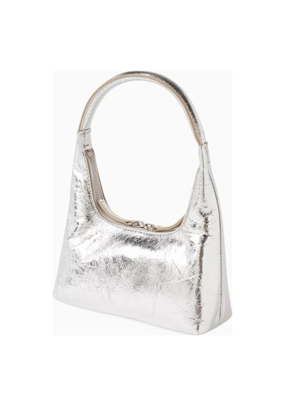Marge Sherwood Mini Hobo Omuz Çantası, Gümüş Renkli Kırışık Deri İle Zarif Günlük Stil