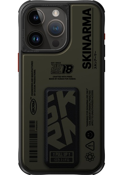 Apple Uyumlu iPhone 15 Pro Max Kılıf Skinarma Desenli Airbag Tasarımlı Standlı Spunk Kapak Koyu Yeşil