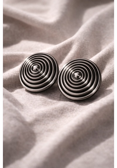 Spiral Desenli Büyük Boy Antrasit Küpe Siyah Metalik Görünümlü, Modern Şık Tasarım Kararmaz Diğer