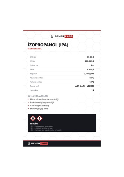 Beherlabs İzopropanol Ipa 1 L