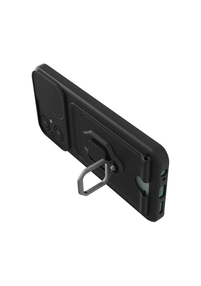 Xiaomi Poco M5 Uyumlu Kılıf Zuma Kartvizitli Yüzüklü Silikon - Siyah