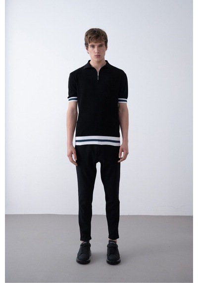 Baselco Triko Polo Yakalı T-shirt - Premium Ribana Detaylı Siyah