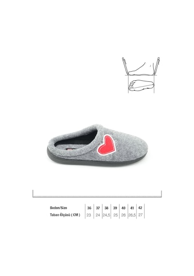 Gezer Kışlık Comfort Taban Kalp Desenli Keçe Kadın Terlik - Gri