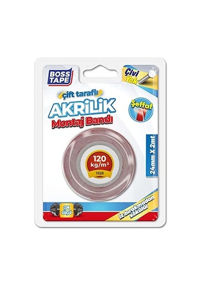 Tape Seffaf Çift Tarafli Akrilik Montaj Bandi, 24 Mm X 2 M, Kirmizi