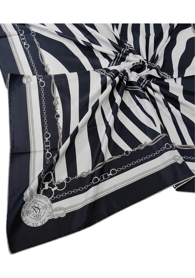Mim Eşarp Vesi Eşarp Zincir Desenli Sport Twill Eşarp 120x120 Cm Siyah - Beyaz - Gri