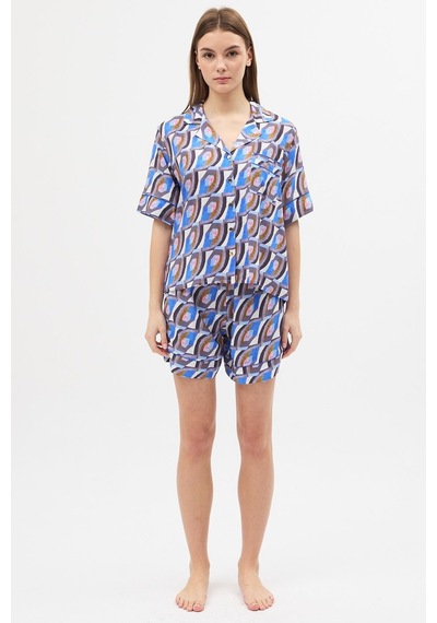 Amarelle Liberty Desenli Viskon Gömlek Şort Pijama Takımı Mor