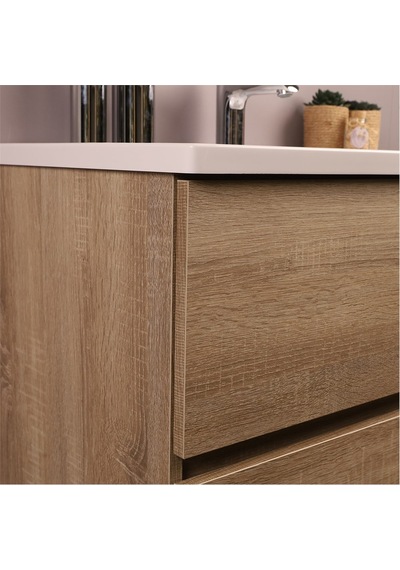 Kobos Simple 80 Cm Çekmeceli Banyo Dolabı Seti Light Walnut Ahşap Kobos Simple 80 Cm Çekmeceli Banyo Dolabı Seti Light Walnut Ahşap