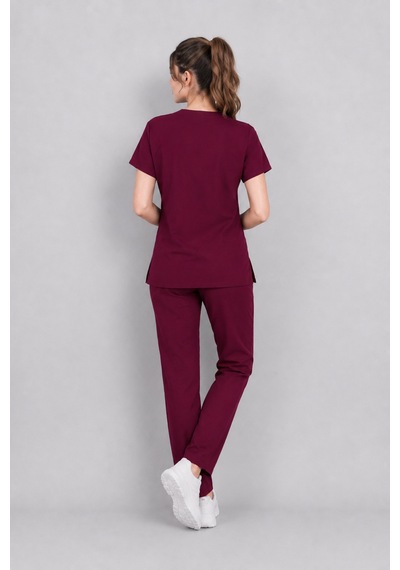 Üniforma Bordo Hemşire Ve Doktor Forması Scrubs Takımı Likralı Alt Üst Üniforma Unisex Yarasa Kol